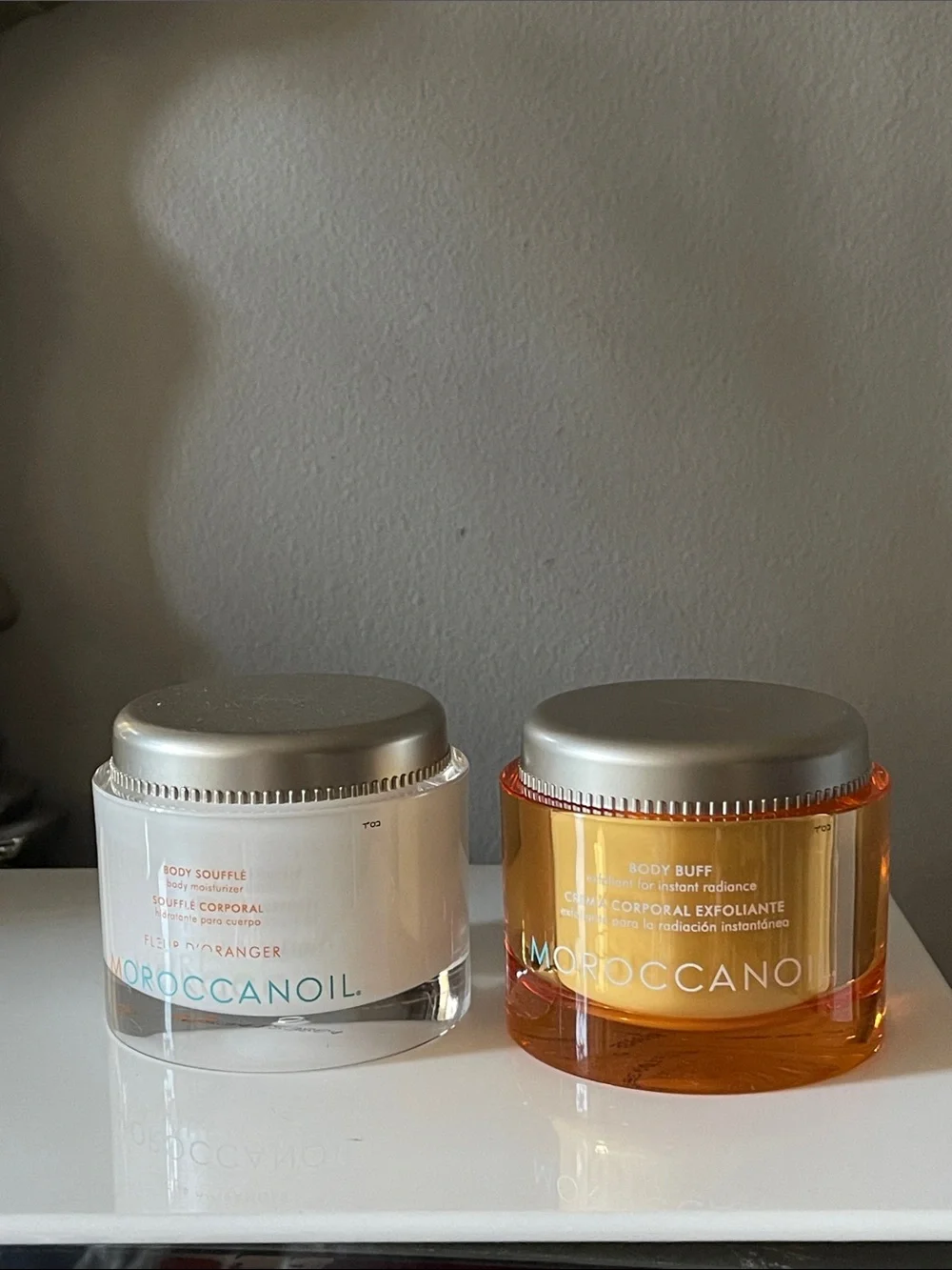 Moroccanoil Body Soufflé & Body Buff Duo — White & Amber Orange size 180 ml x 2